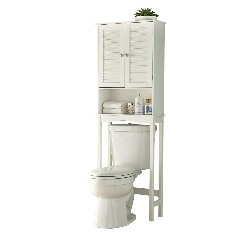 BrylaneHome Louvre Étagere Over Toilet Cabinet Storage Furniture, White ...
