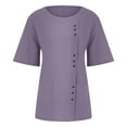 thumbnail image 3 of Purple XXXL WIZUTIZ T Shirts for Women Casual Fashion Ladies Tshirts Plus Size Cotton Linen Sports Tops Round Neck Ultra Soft Short Sleeve Blouse Solid Tshirt Tee Shirts, 3 of 4