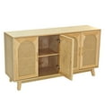 thumbnail image 3 of 59" Accent Storage Cabinet, Modern Rattan Retro Sideboard Cabinet with 4-Door and Wood Legs, Wooden Console Table for Dining Room, Living Room, Kitchen, Entryway, Natural, 3 of 9