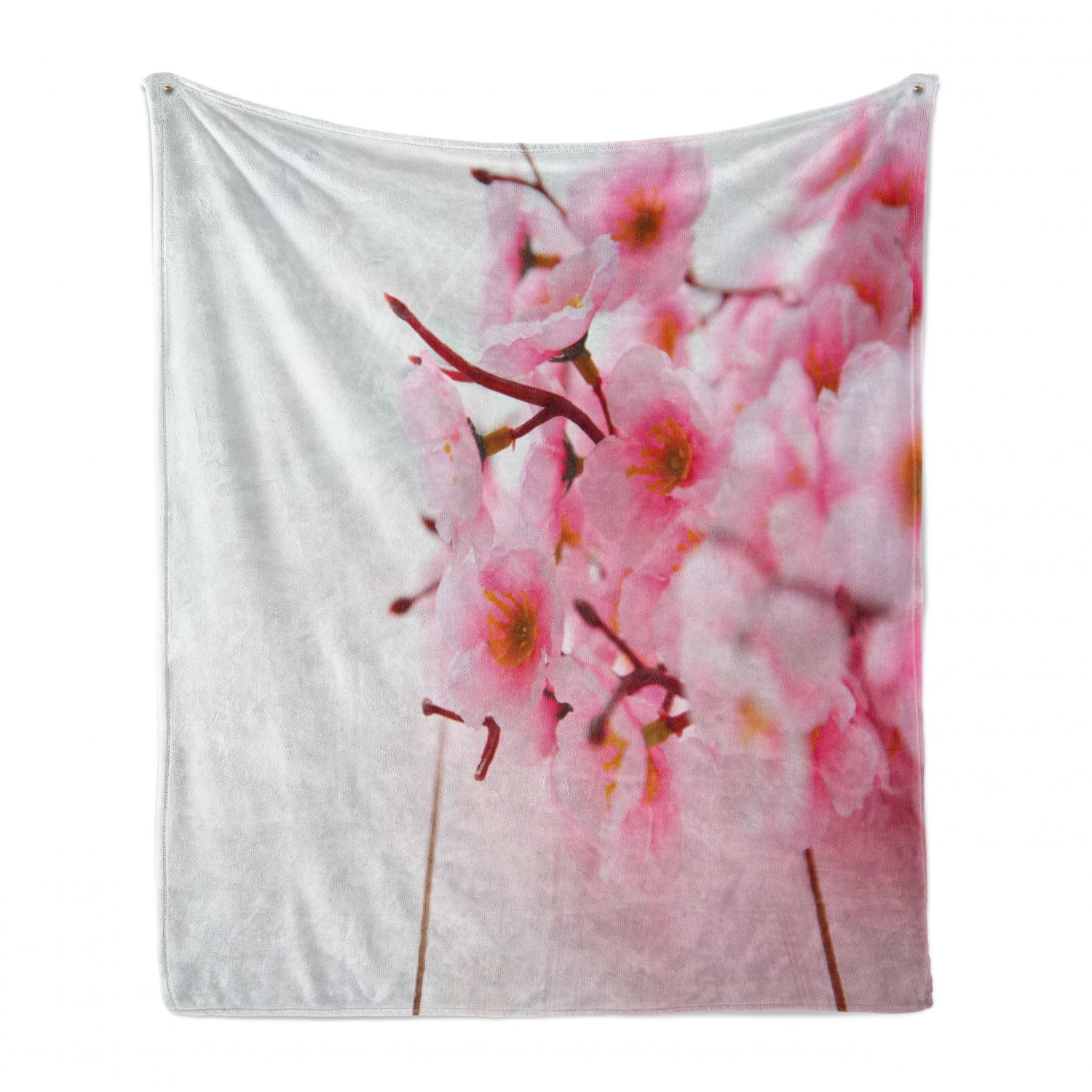 Floral Soft Flannel Fleece Throw Blanket Cherry Blossom Petals Spring Season Florets In Soft Pastel Tones Art Print Cozy Plush For Indoor And Outdoor Use 60 X 80 Pale Pink White By