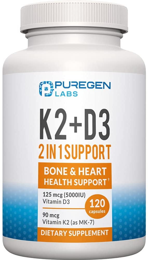 Puregen Labs K2+D3 2 In 1 Bone and Heart Health Support