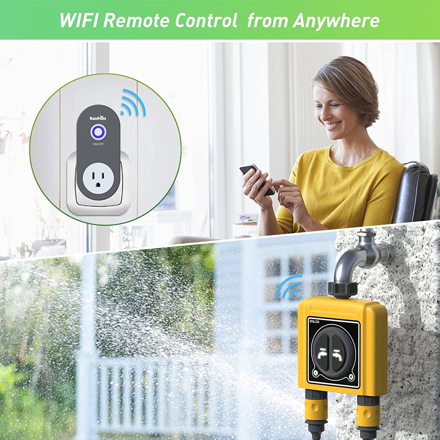 RainPoint Smart WiFi 2-Zone Sprinkler Timer, Hose Water Timer Voice  controlled Google Home And Alexa