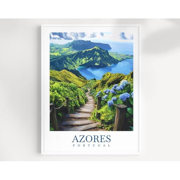 Kna Prints - 1 Pc Poster Azores Travel Wall Art Printvolcanic Island Landscape, Portugal Nature Decor, Ocean View , European Travel Gift, UNFRAMED-8x12