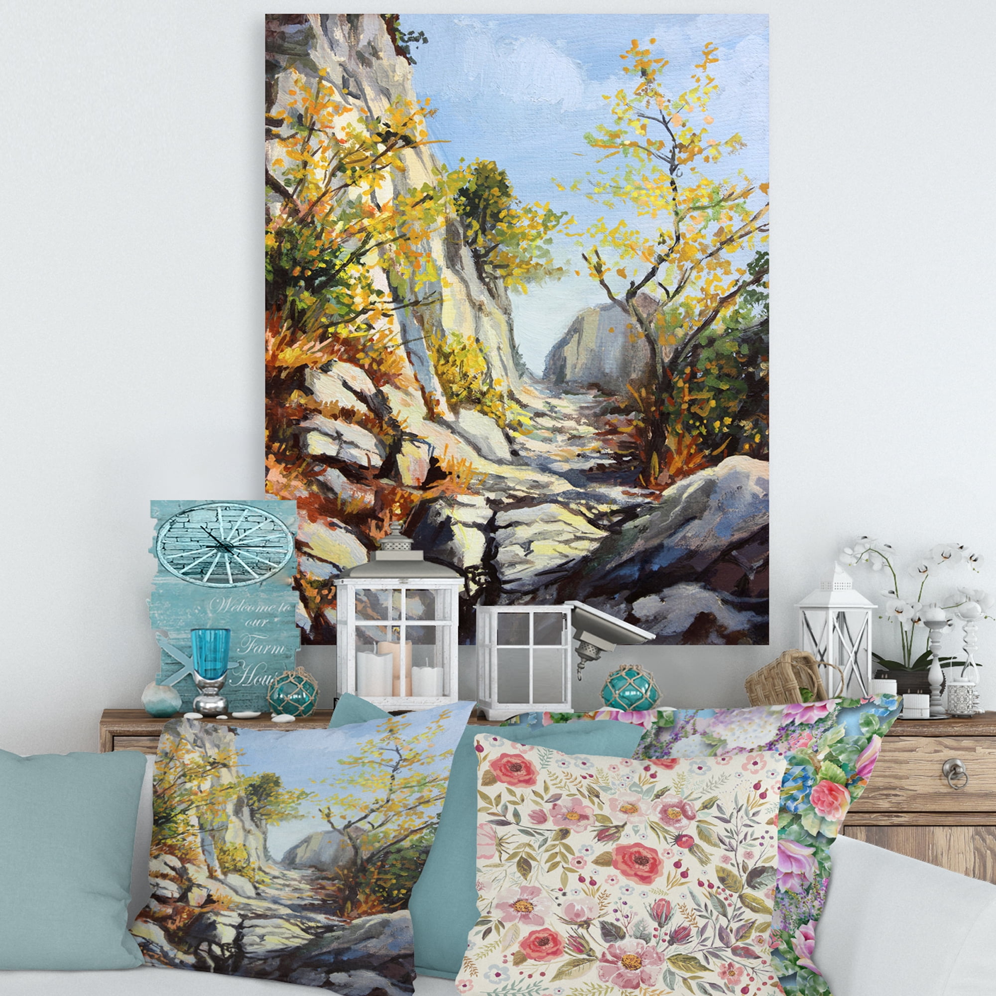 Designart ' Marble Path In Autumn Mountain ' Traditional Canvas Wall Art Print