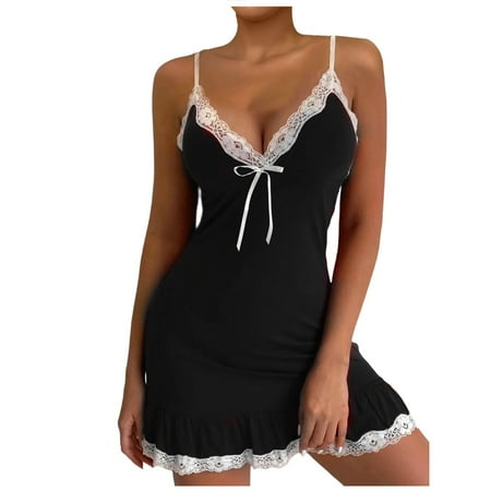 Ovticza Womens Chemise Nightgown Full Slips Sleeveless Tank Lace Nightgowns Babydoll Sleepwear Black L