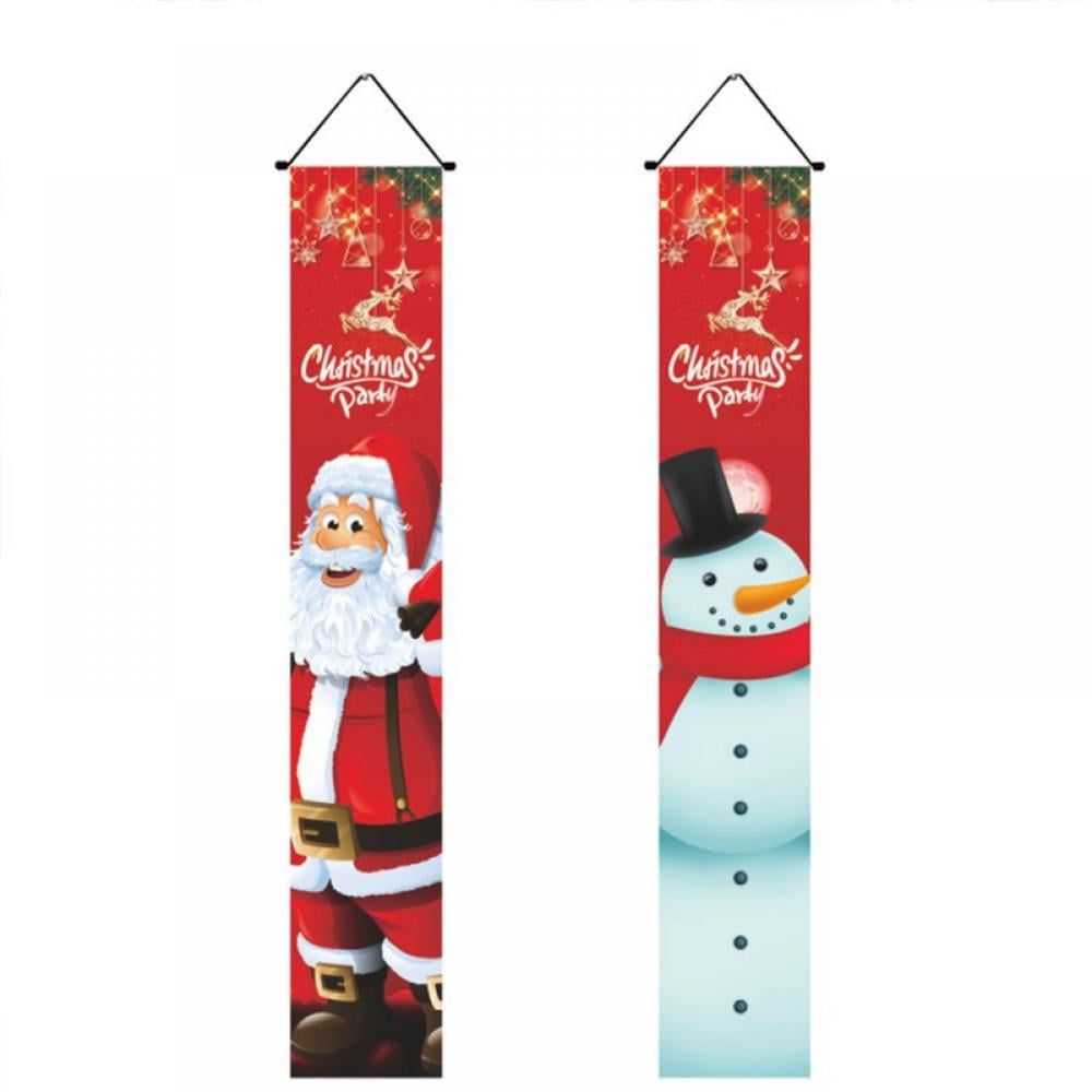 Merry Christmas door Banner Hanging Porch Sign Set with Santa Claus and