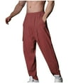 thumbnail image 3 of Lovskoo Sweatpants for Men Jogger Yoga Trendy Casual Solid Color Pockets Elastic Drawstring Sports Fitness Pants Burgundy, 3 of 6