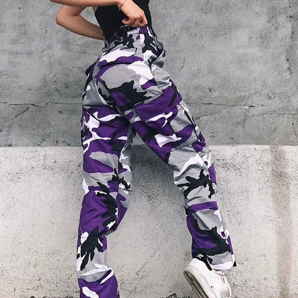 HAPIMO Straight Sweatpants Jogger Pants for Women Clearance Summer Sale High Waist Casual Loose Button Zipper Relaxed Camouflage Trousers Fashion Purple L Walmart Business Supplies