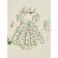thumbnail image 6 of Baby Toddler Girls Summer Romper Dress 3 6 12 18 Months Flying Sleeve Floral Print Sweet Romper with Headband, 6 of 9