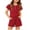 Red, variant on Arshiner Girls Summer Outfits 2 Piece Sets Ruffle Short Sleeve Button Down Shirts and Shorts Set Kids Clothes with Pockets