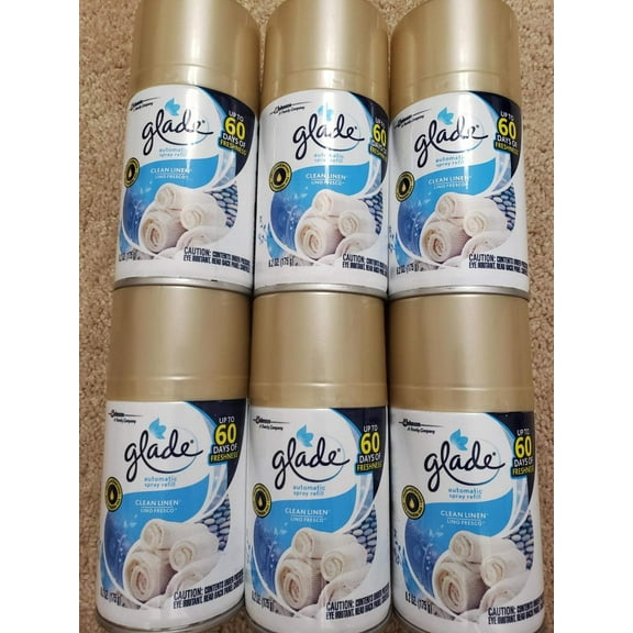 6 Glade Automatic Spray Air Freshener Refills 6.2 Ounce Cans Clean Linen Free SH