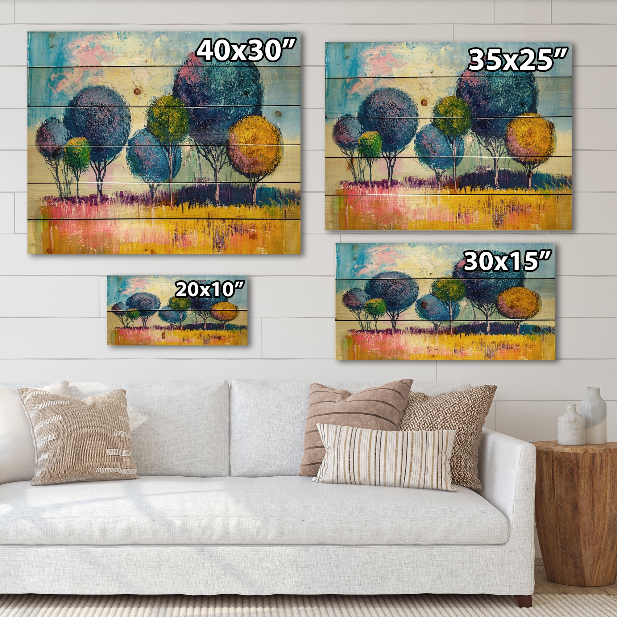 Designart 'Autumn Colorful Fantasy Trees III' Modern Print on Natural Pine Wood