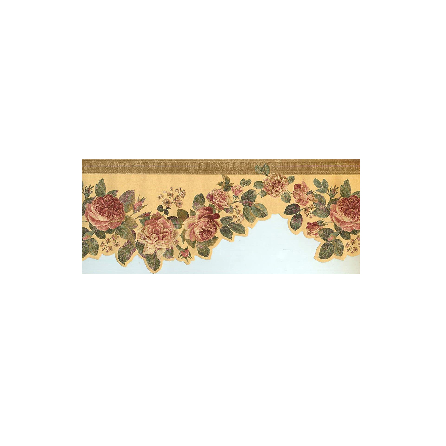 Vintage Wallpaper Border Floral Pattern Flowers Leaves for Kitchen and