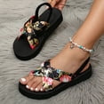 thumbnail image 3 of Rokment Womens Floral Platform Slingback Dress Sandals Boho Beach Casual Yoga Mat Cushioned Comfortable Elastic Ankle Strap Slingback Flat Summer Shoes Black Size 6, 3 of 4