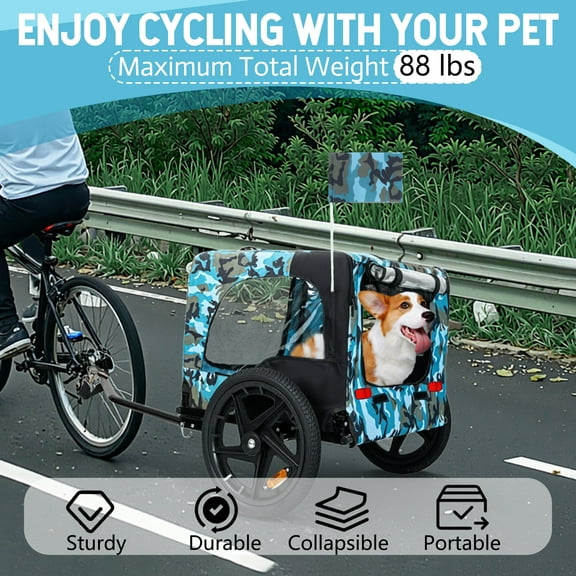 Pet Strollers Outdoor Heavy Duty Collapsible Pet Bike Trailer with 16-Inch All-Terrain Wheels & Universal Hitch – Foldable Dog/Cargo Carrier Cart for Bicycles, blue black,Dog Stroller