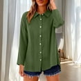 thumbnail image 2 of VBVC Women's Cotton-Linen Collared Tunic Top , Ladies' Long Sleeve Button Down Blouse , Loose Fit Pleated Shirts For Women,Army Green,S-2XL, 2 of 10