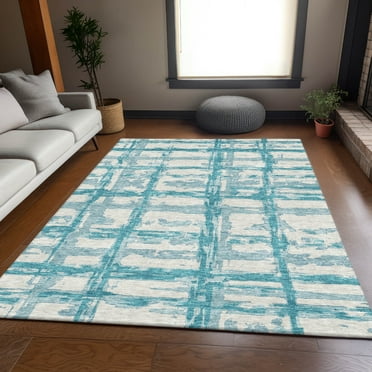 Addison Rugs Chantille Indoor/Outdoor Transitional Stripes Teal Washable Rectangle Rug, 2'6" x 3'10"