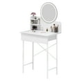 thumbnail image 3 of Visland Makeup Vanity Desk with LED Lighted Mirror, Vanity Table with 1 Drawer and 2 Opening Shelves, Bedroom Dressing Table, 3 Modes Brightness Adjustable, 3 of 10