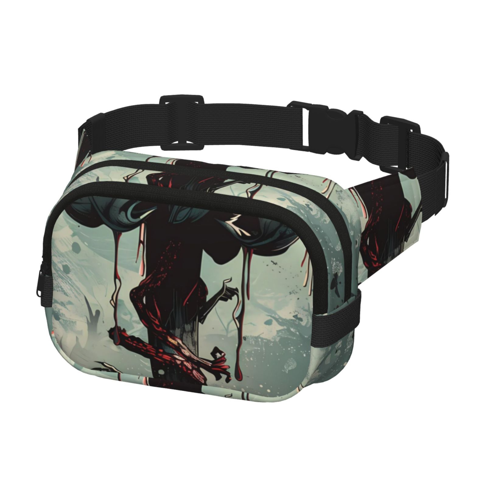 Picia Zombie Flower Apocalypse Print Square Double-Layer Waist Bag Mini Adjustable Waist Belt Bag Exercise Running Travel Hiking