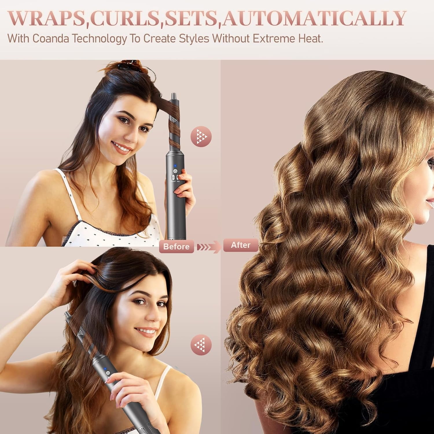 New 6 in 1 Air Styling & Drying System, Powerful High Speed Hair Dryer Brush & Multi-Styler with Auto Wrap Curlers,Hair Straightener Brush,Round Volumizing Brush,Soft Smoothing Brush