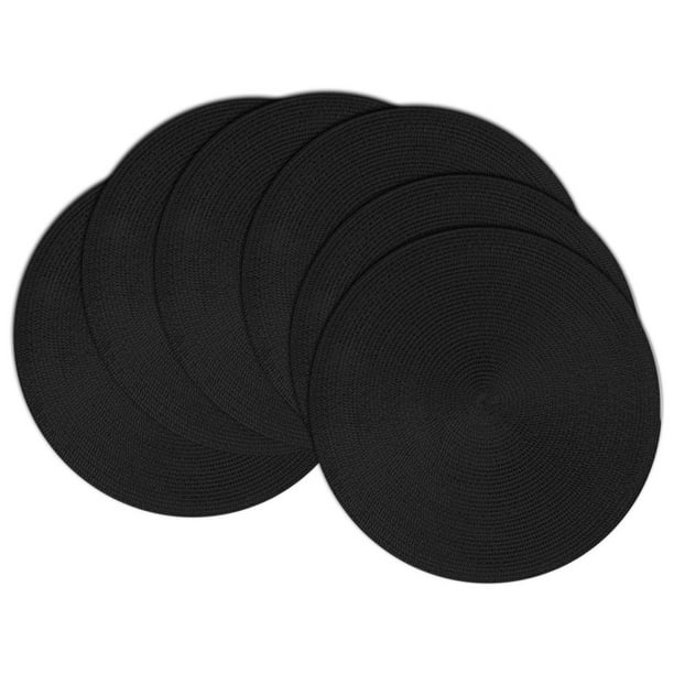 Set of 6 Black Woven Round Placemats 15"