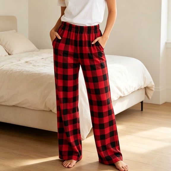 Ohufall Pajama Pant for Women Plaid Elastic Waist Soft Pant Sleep Lounge Comfort Casual Sleepwear