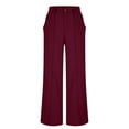 thumbnail image 5 of Feancey Womens Linen Dress Pants Summer High Waist Straight Leg Pants Business Casual Loose Palazzo Trousers with Pockets Red L, 5 of 7