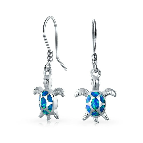Bling Jewelry Womens Nautical Opal Sea Turtle Dangle Gemstone Earrings in Sterling Silver