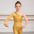 thumbnail image 4 of Aislor Kids Girls One Shoulder Long Sleeve Sequins Crop Top Athletic Shirts Jazz Hip-hop Dance Costume Size 6-16 Gold 8, 4 of 7
