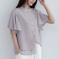 thumbnail image 2 of WREESH Women's Chiffon Button Down Shirt Mandarin Collar Ruffle Sleeve Flowy Summer Blouse, 2 of 8