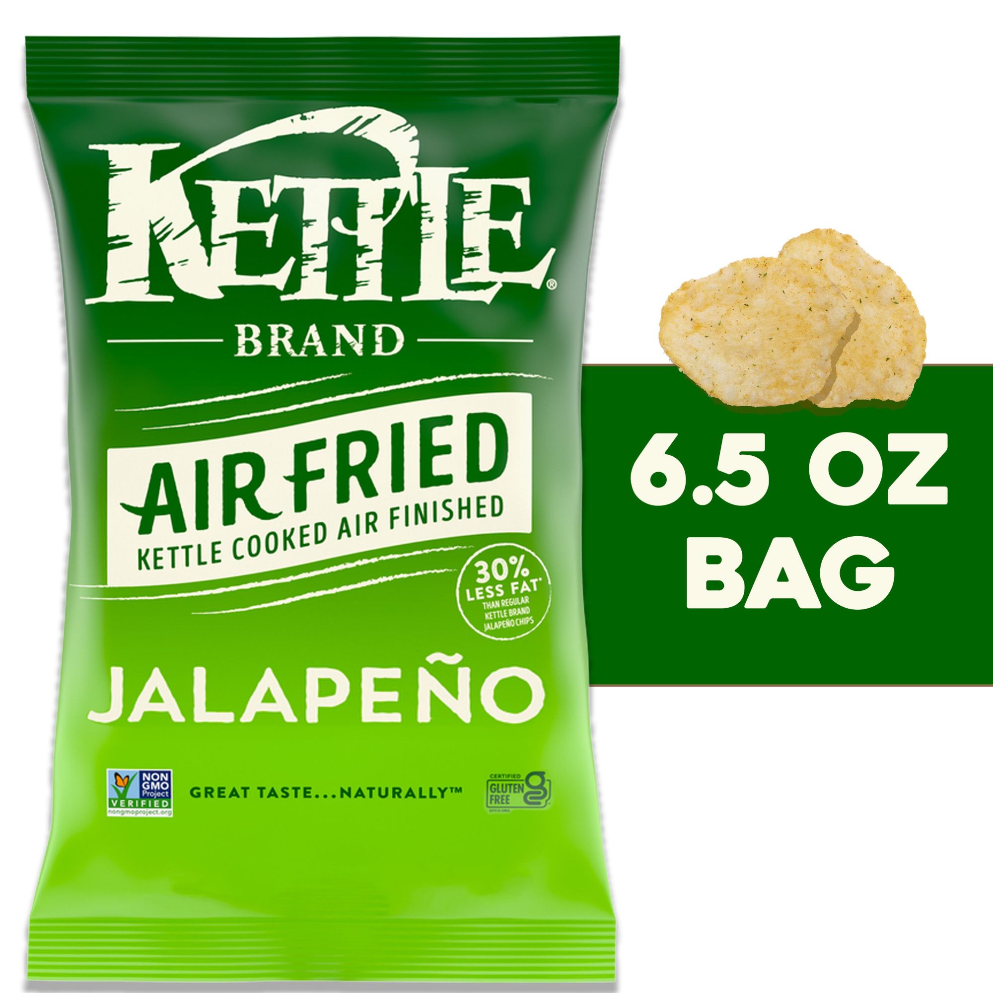 Kettle Brand Potato Chips, Air Fried Jalapeno Kettle Chips, 6.5 oz Bag, Size: 13.000 x 8.500 x 3.000 in
