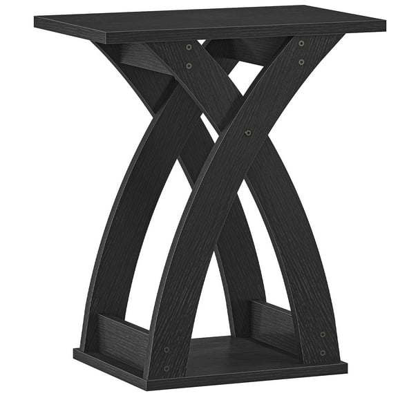 HOOBRO X-Design Side Table, Modern Narrow Nightstand, Sofa Table with Open Storage, for Living Room and Bedroom, for Books, Frames, Vases, Magazines Storage, Black BK356BZ01N1