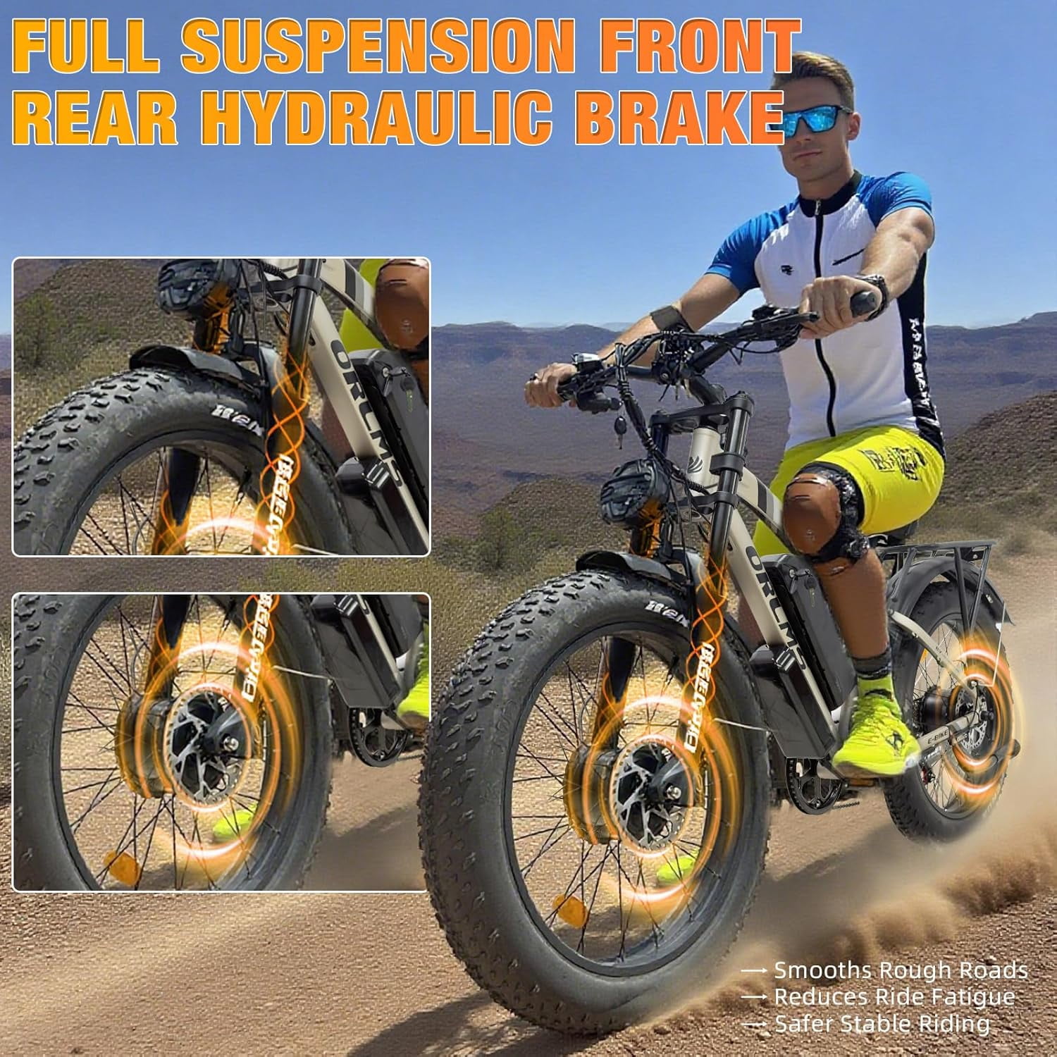 Electric Dirt Bike, 5000W Peak 52V 25AH Dual Motor Ebike for Adult, 38MPH E - Bicycle with 24" Fat Tire All Terrain, Full Suspension & Hydraulic Disc Brake, 7-Speed Long Range