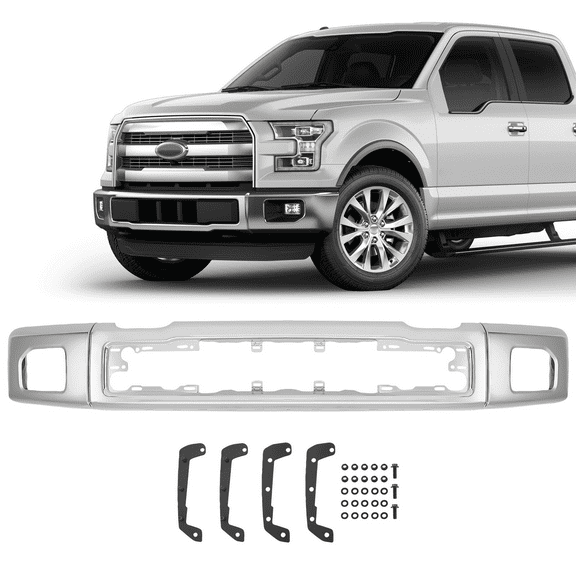 Heavty Duty Split Style (3pcs)Chrome Steel Front Bumper Face Bar For 2015-2017 Ford F-150 w/ Fog Light Holes