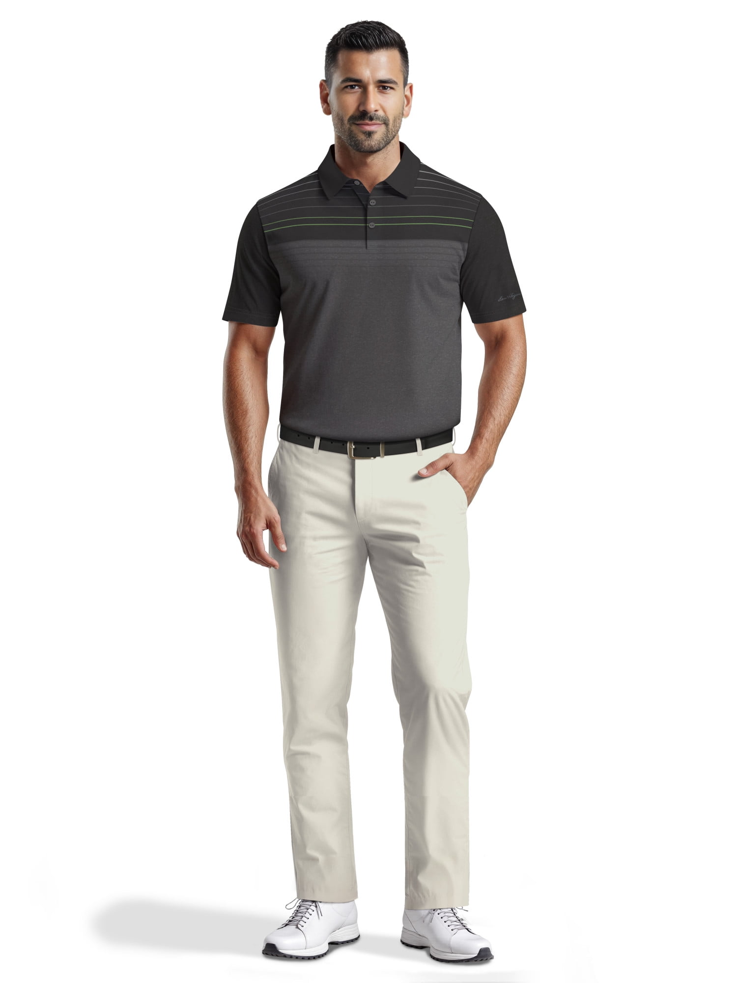 Ben Hogan Men's & Big Men's Performance Heather Chest Striped Print Short Sleeve Golf Polo Shirt, Sizes S-5XL
