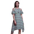 thumbnail image 1 of Bimba Green Leaves Printed Womens Ruffle Front Cold Shoulder Swing Shift Dress - XXX-Large, 1 of 6