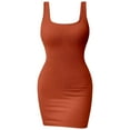thumbnail image 4 of Curuila Womens Dresses Sleeveless Solid Color Square Neckline Stretchy Comfortable Casual Summer Slim Fit Mini Dress Brown Size Xl, 4 of 4
