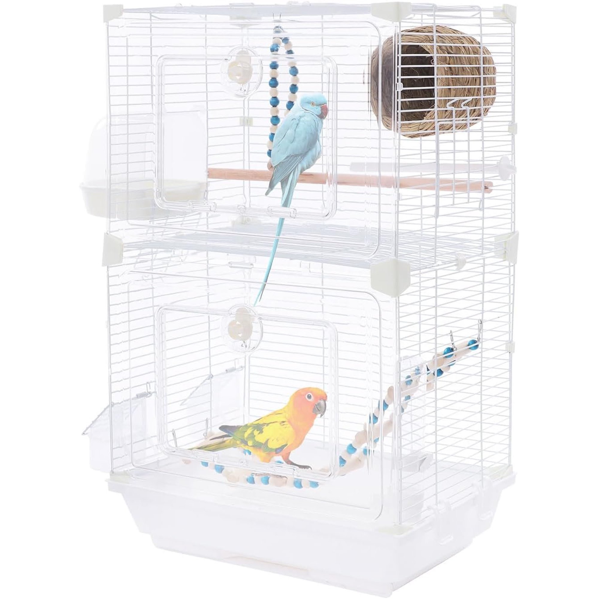 Bird Cage, 15.7x11x24.8 Inch White Flight Cage with Bath Box, Ladder, Nest & Swing, Front Freestanding Birdcage for Parakeets Canaries