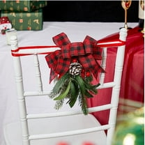 Nilvkv Christmas Forest Chair Back Flowers Red Bow Aisle Decoration Flowers Holiday Banquet Berry Needle Chair Tied Flowers, Christmas Decorations