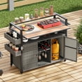 thumbnail image 3 of K&K 52.8"W Wicker Outdoor Grill Cart with Extended Plastic Wood Table Top, Rolling Kitchen Island on Wheels with Storage Cabinet, for Patio Backyard Garden Poolside, Double Handle Design, Grey, 3 of 10