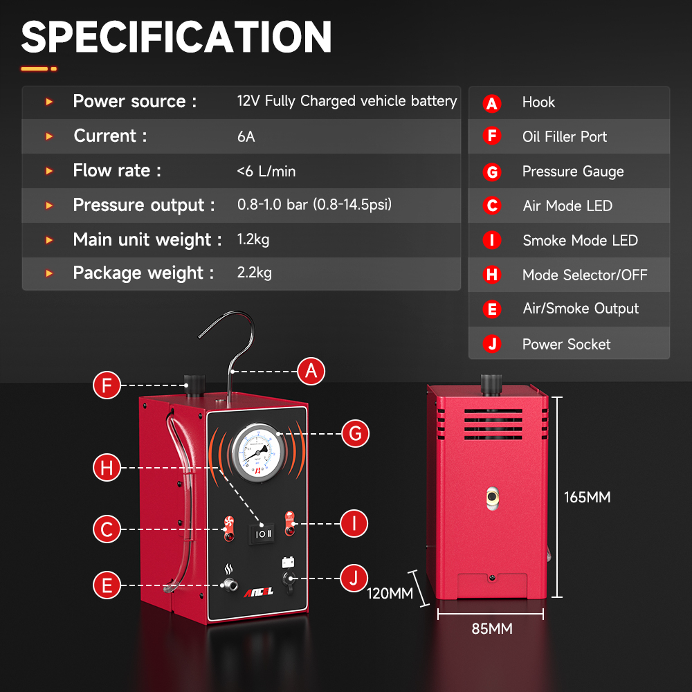 ANCEL S200 Smoke Leak Detector Automotive EVAP Smoke Machine Vacuum Leak Detector Tester Built-in Air Pump Vacuum Leak Smoke Diagnostic Tester for Car/Motorcycle/Truck
