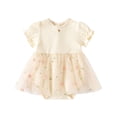 thumbnail image 1 of Odeerbi Bodysuit de Algodón Para Niñas En Verano Vestido de Tul Bordado Con Flores Cuello Redondo Con Volantes Manga Corta Vestido de Malla Dulce, 1 of 6