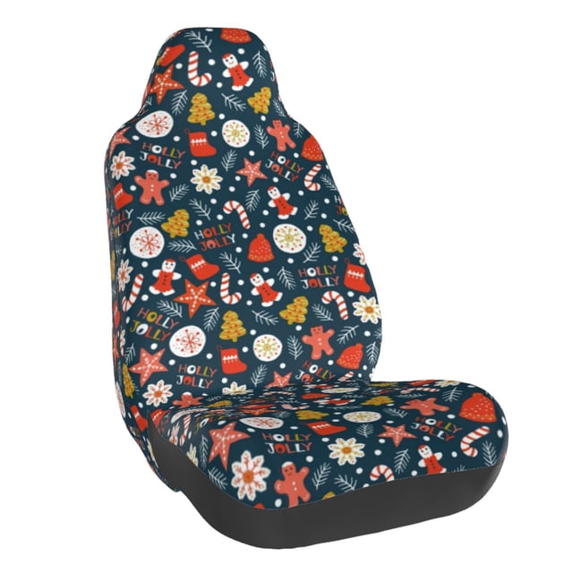 Wukai Holiday Christmas Cookies Full Set Car Seat Covers with Soft Padding Universal Auto Front Seats Protector and Cushion Mat