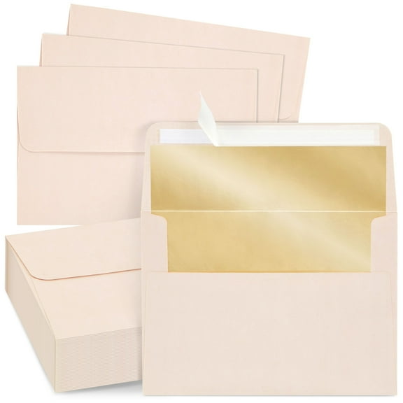 Best Paper Greetings A7 Envelopes - Blush Pink, 5.25 x 7.25 In, 50 Pack, Bronze Foil Lining - Peel & Seal Invitation & Mailing Envelopes for Wedding Invitations & Stationery Supplies