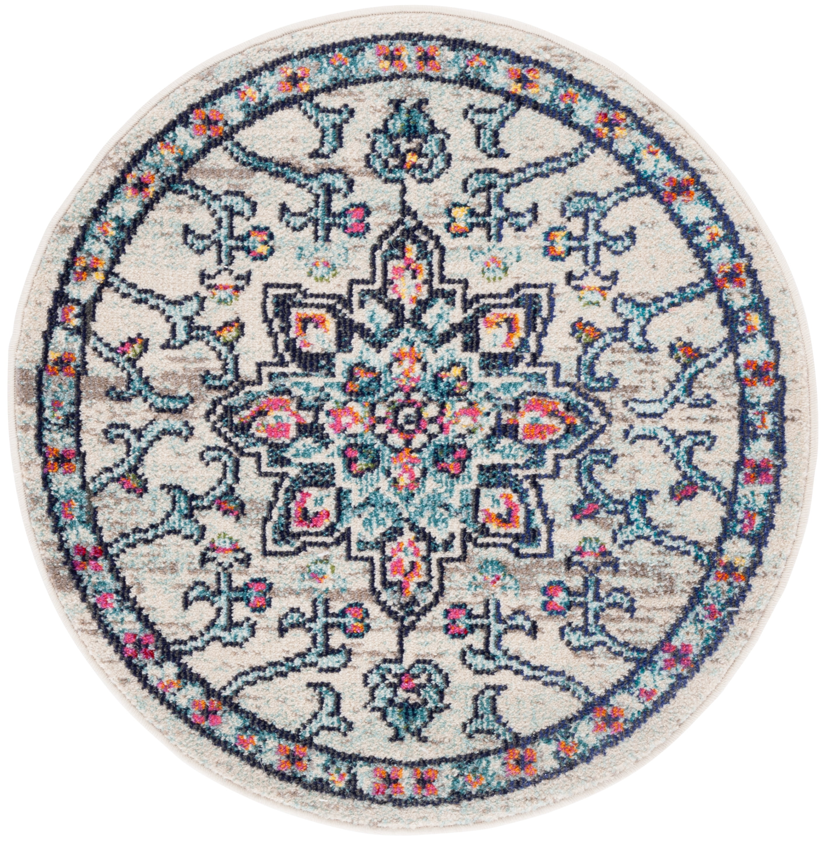 SAFAVIEH Madison Dalia Oriental Area Rug, Cream/Blue, 5' x 5' Round
