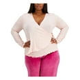 thumbnail image 1 of REBELLIOUS ONE Chandail Portefeuille pour Femmes Rose Extensible à Nouer Côtelé à Bord Festonné à Manches Longues avec Encolure Superposée Grande Taille3X, 1 of 3