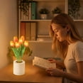 thumbnail image 4 of FENGGHAO Mothers Day Tulip Night Light 6 Heads Yellow Artificial Flower LED Lamp with Vase Dimmable Rechargeable Table Centerpiece Home Decor, 4 of 7