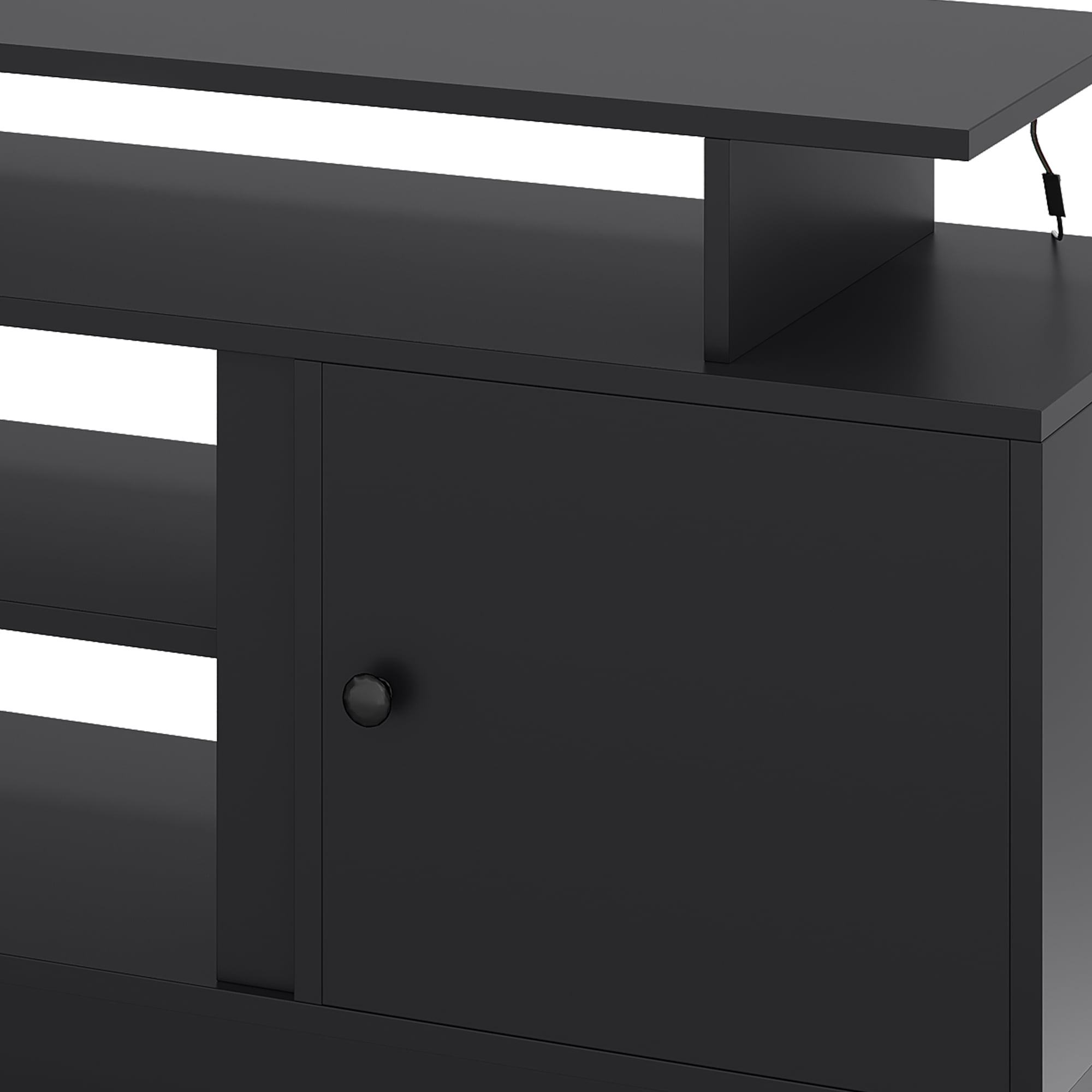 Uforic 70 Inch Modern TV Stand with LED Lights for up to 80 Inch TVs, Living Room Entertainment Center with Light Strip, Storage Cabinets and Adjustable Partition, Black