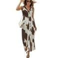 thumbnail image 2 of Brown Cowhide Leather Dress Summer Street Style Bohemia Long Dresses Female Sleeveless Printed Maxi Dress, 2 of 9
