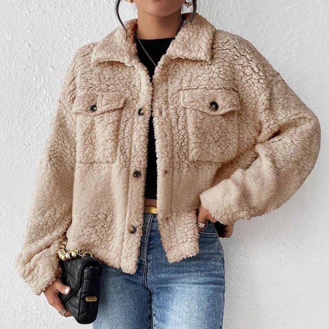 Chaquetas y abrigos casuales de manga larga sin capucha para mujer, de color liso, con solapa y bolsillos, suéteres, chaquetas, abrigos para mujer